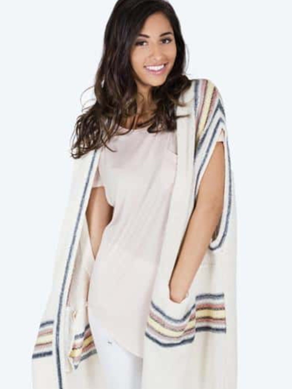 Free People Deck Chair Cardigan XS Striped Sleeveless Duster Cotton Boho Casual